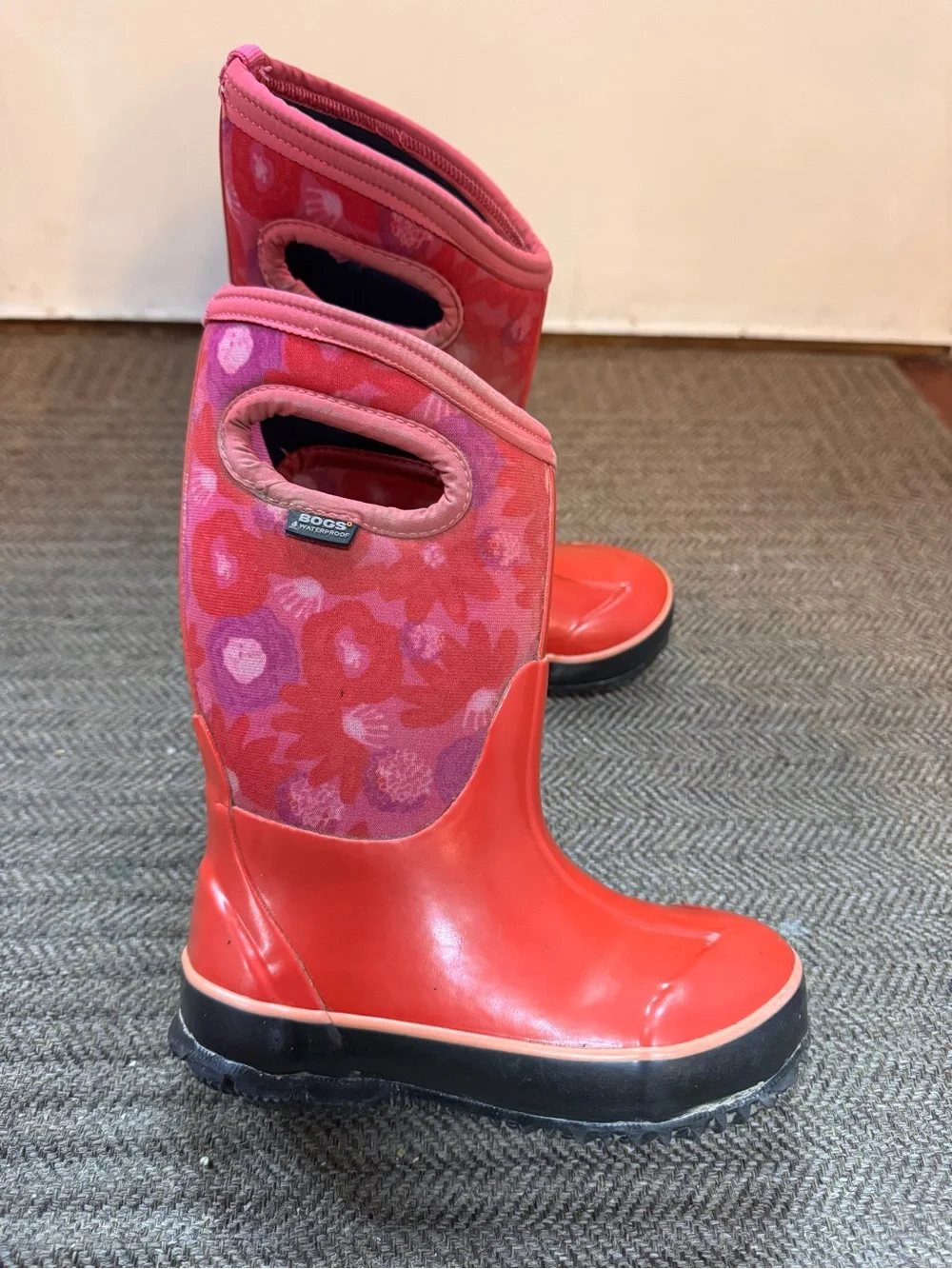 BOGS Kids' Pink Floral Waterproof Rain Boots